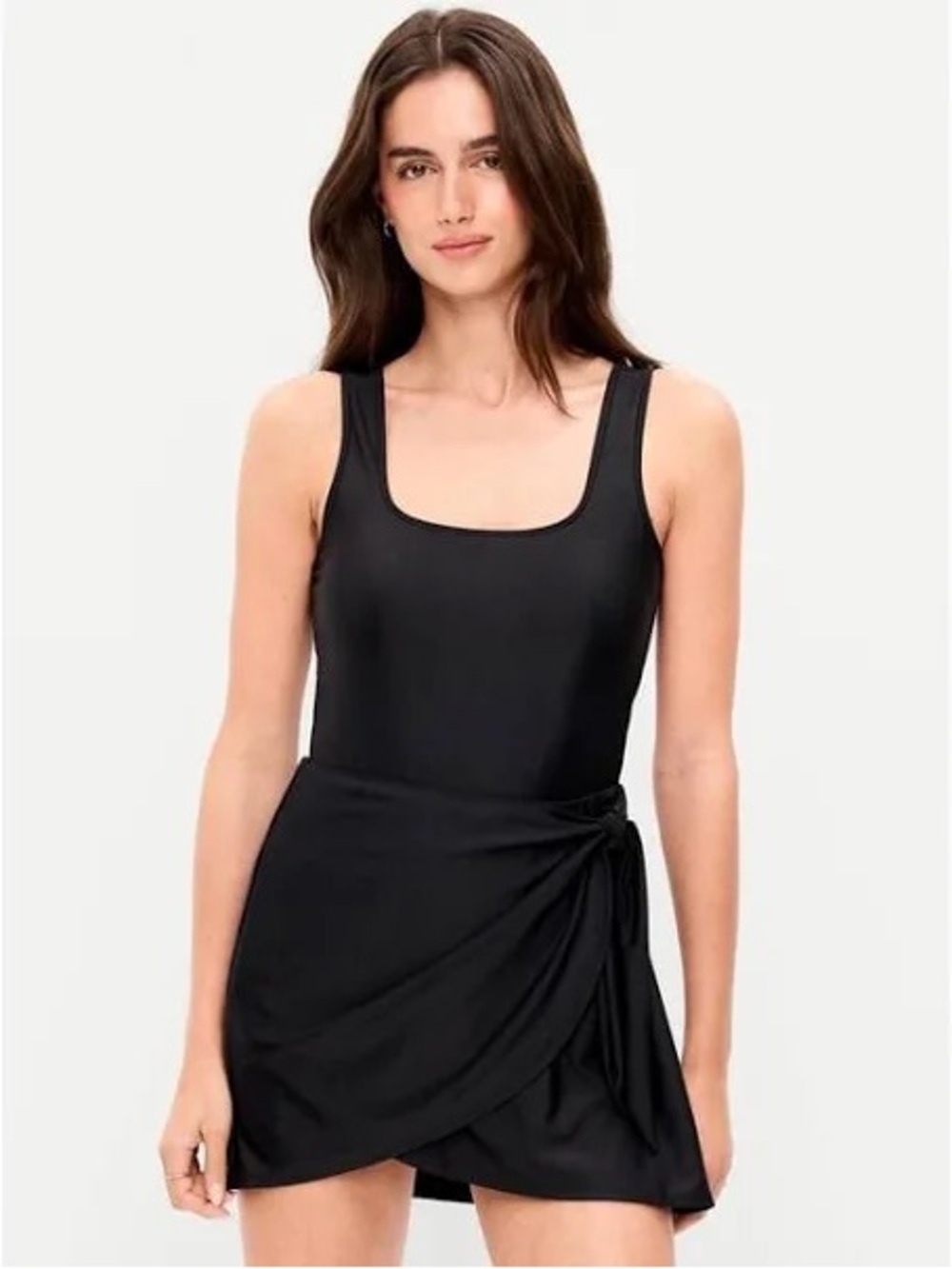 Side Tie Classic Wrap Swim Dress - Black Sz L - Picture 4 of 6